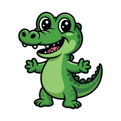 Cute crocodile cartoon waving adorable baby alligator smiling and greeting happy reptile animal character for kids design, zoo decoration