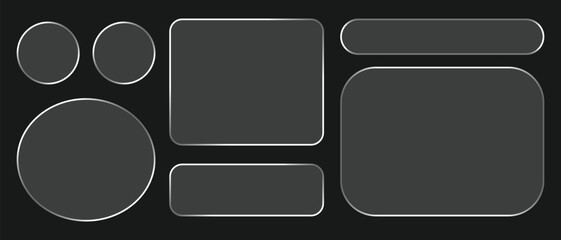 Light frame Liquid Glass Effect UI elements set for mobile and web app, tech board frame