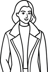 Minimal line art portrait of a fashionable woman wearing a coat representing elegance, confidence, and modern feminine style