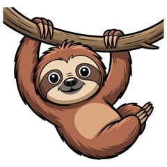 Naklejka premium A cute sloth hanging from a tree branch, showcasing its adorable face and relaxed posture, perfect for childrens books and educational materials