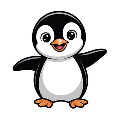 Obraz premium Cute cartoon penguin waving its wings, the adorable bird has a cheerful expression and is ready for any adventure