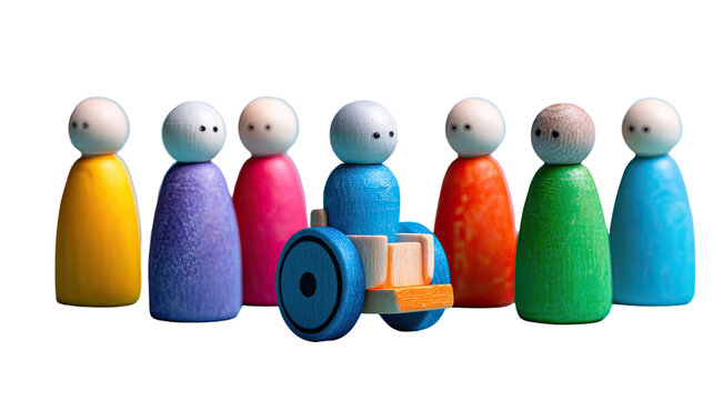 Colorful group of diverse toy people forming a business team concept with a leader - Powered by Adobe
