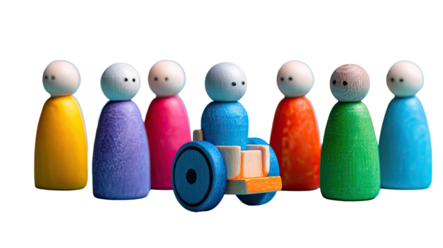 Colorful group of diverse toy people forming a business team concept with a leader - Powered by Adobe