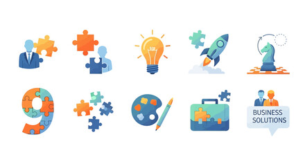 Concept of business strategy and planning with puzzle elements and creative icons