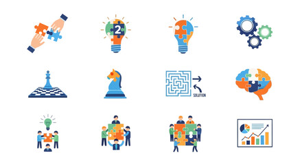 Fototapeta premium Illustrations depicting strategic thinking, problem solving and achieving success through