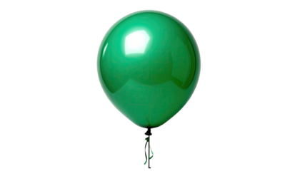 Lustrous emerald balloon floats against stark, isolated black background