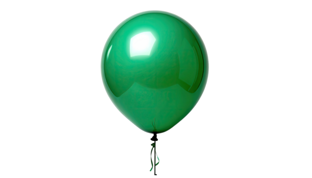 Lustrous emerald balloon floats against stark, isolated black background