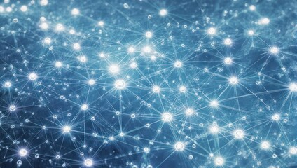 Abstract network of glowing blue and white interconnected dots representing data flow.