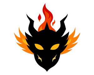 Dragon mask and flame silhouette vector illustration isolated on white background