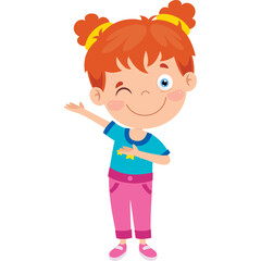 Winking Cartoon Girl With Red Hair And Pigtails Wearing Blue Shirt Pink Pants And White Shoes Standing And Posing With Transparent Background