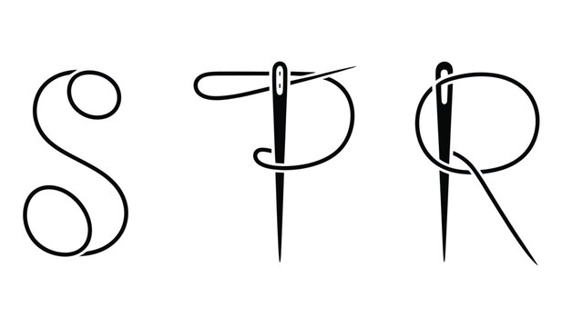vector illustration of a stethoscope S, P, R Lettering Font with Needle and Thread Style