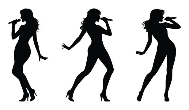 Woman Singing with Microphone Silhouette Pop Star or Diva Singer Silhouette Collection