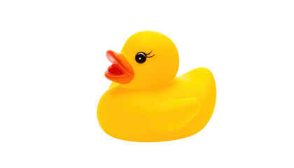 Yellow rubber ducky with orange beak isolated on black background