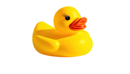 Classic yellow rubber duck with orange beak, isolated
