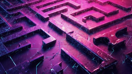Abstract Neon Maze Labyrinth With Purple and Pink Lighting.