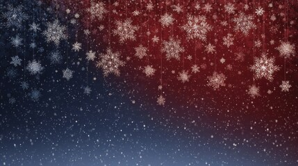 Obraz premium Elegant Snowfall Background with Red and Blue Gradients and Snowflakes