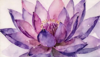 Vibrant Purple Lotus Flower Watercolor Painting.