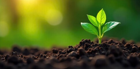 A vibrant green plant being carefully placed into fresh soil, ready for growth New life, spring, gardening, renewal, healthy growth, nature's cycle depicted , planting, spring, organic