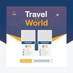 Square travel social media post design for tourism agency and holiday package promotion