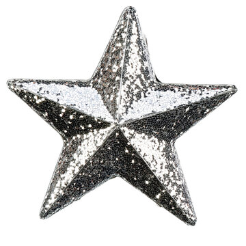 Silver Star PNG on Transparent Background Isolated on White Shiny Decoration