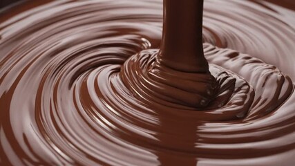 Molten chocolate pouring closeup swirling motion food background - Powered by Adobe
