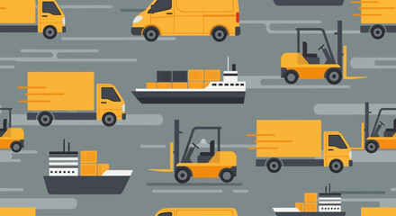 A practical flat design seamless pattern featuring essential icons for delivery and logistics, suitable for business presentations or supply chain visuals. 