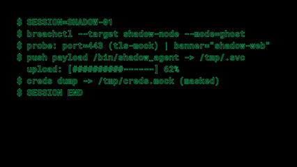 Mockup Hacker Terminal Screen with Cyber Attack Simulation terminal command. - Hollow Text