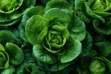 Obraz premium Closeup view of fresh, vibrant lettuce leaves showcasing rich textures and shades of green in a natural setting under soft lighting