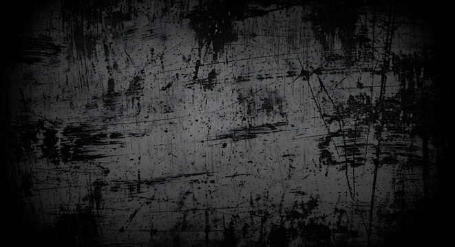 A dark, distressed, and textured background with visible scratches and smudges creating a gritty, industrial feel.