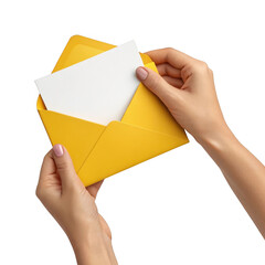 Fototapeta premium 3d yellow envelope with blank card inserted isolated on transparent background