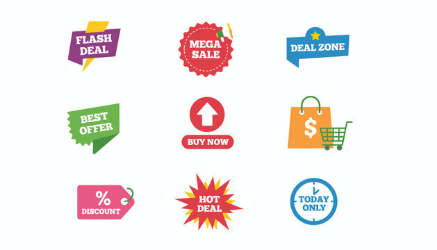 Eye-Catching Black Friday Deal Stickers: Flash Sale, Mega Discount, Hot Deal and Limited Time Offer for E-Commerce Marketing - Powered by Adobe
