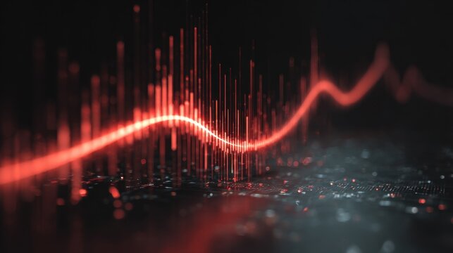 Elegant Abstract Red Waveform on Dark Background Representing Sound Waves and Digital Frequency Patterns