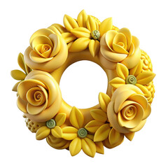 3d yellow floral wreath decorative element isolated on transparent background