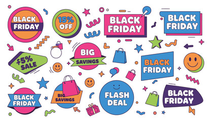 Bold Black Friday Sale Stickers & Icons - Eye-catching Vector Graphic for Holiday Shopping Promotions
