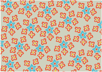 Floral pattern with red and blue flowers on a light background.
