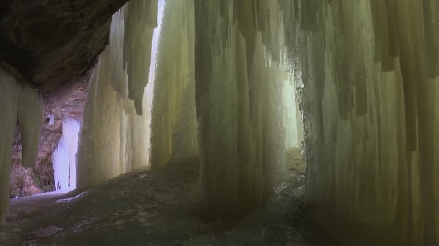 Ice Walls At Eben Ice Caves In Hiawatha National Forest, Michigan, USA. - wide shot