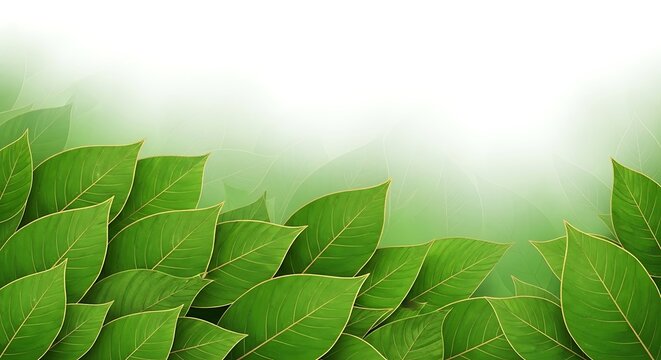 Vibrant green leaves elegantly frame a bright, ethereal background, symbolizing fresh growth, natural vitality, and eco-conscious concepts