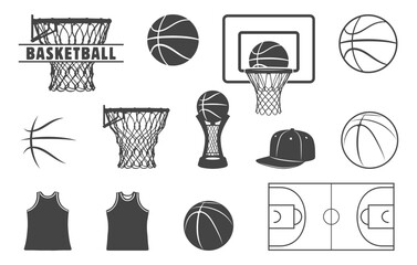 Collection of basketball set in white background, Basketball Hoop svg, Basketball svg, Basketball silhouette, Basketball vector, Basketball bundle.
