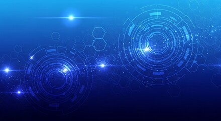 Obraz premium Futuristic Digital Network Background with Glowing Concentric Circles and Abstract Data Flow