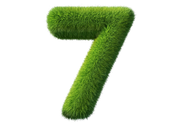 Grass font 3d rendering number 7 isolated on a transparent or white background