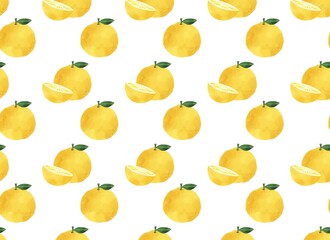 Watercolor style yuzu with leaves seamless pattern background illustration