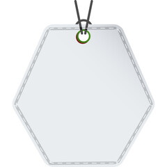 Blank Hexagonal Tag With Stitched Edges And Metal Ring In White With Transparent Background