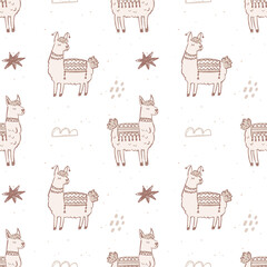 Llama Cute Seamless Pattern. Alpaca Background