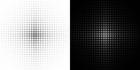 Fototapeta na wymiar Halftone rhombus as background, logo or icon, label. Vector dotted design element. A black figure on a white background and an equally white figure on the black side.