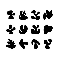 Abstract black shapes arranged in a grid pattern, showcasing creative design and artistic expression in a minimalistic style