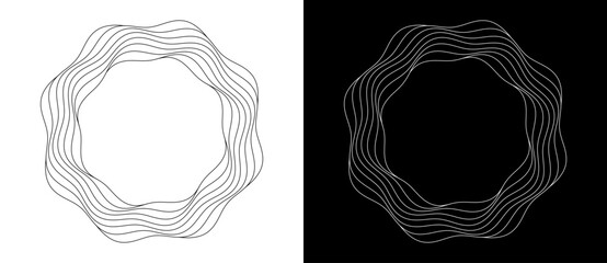 Fototapeta na wymiar Circle with wave lines as dynamic abstract vector background or logo or icon. Flower concept. Black spiral on white background and white spiral on black background.