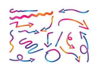 Hand drawn colorful arrows pointing in different directions