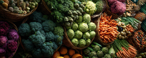 Fototapeta premium Fresh organic vegetables creating vibrant abundance at farmer's market display