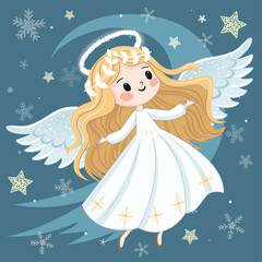 Cute Angel with Halo and Stars