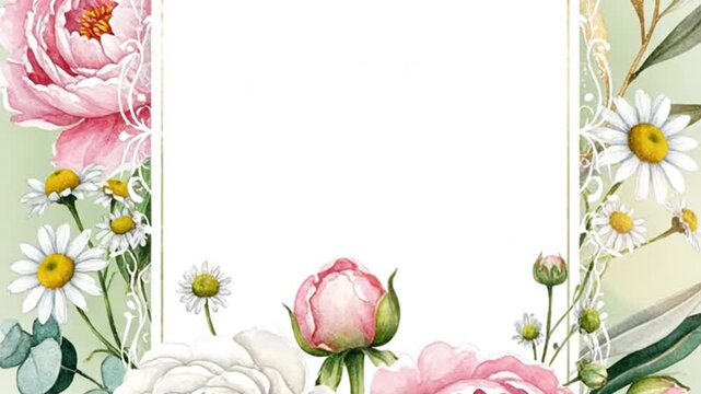 Elegant floral frame with daisies roses peonies